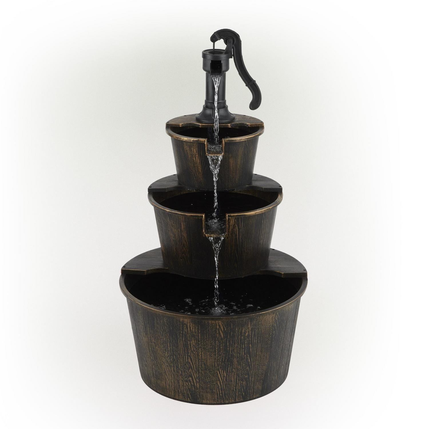 Alpine Corporation 40  Three Tier Pump Outdoor Fountain Decor Brown  Crowdfused