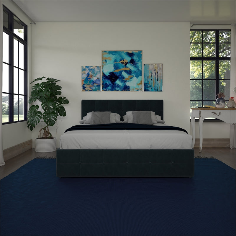 DHP Ryan Blue Velvet Upholstered Bed w/storage Queen