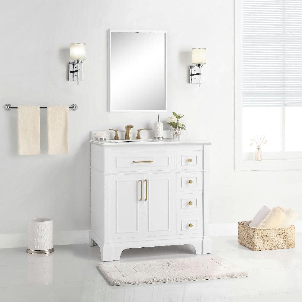 Home Decorators Collection Melpark 36 in W x 221 in D x 345 in H Freestanding Bath Vanity in White with White Cultured Marble Top