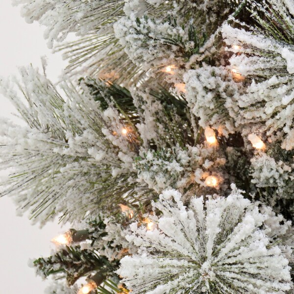 National Tree Company 6.5 ft. Prelit Artificial Snowy Yorkshire Hinged Tree，650 Clear LightsUL