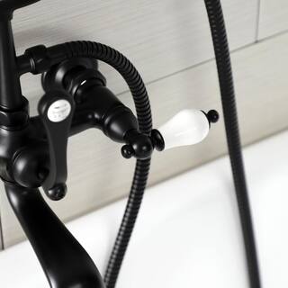 Kingston Brass Aqua Vintage 3-Handle Wall-Mount Clawfoot Tub Faucets with Hand Shower in Matte Black HAE553T0