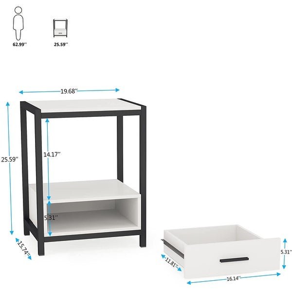 Industrial End Table with Drawer and Storage Shelves， Side Table and Nightstands