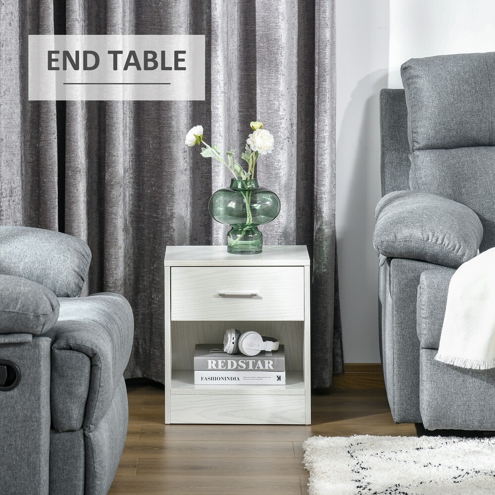 HOMCOM Modern End Table with Drawer  Space Saving Sofa Side Accent Table with Open Storage Shelf for Living Room or Bedroom