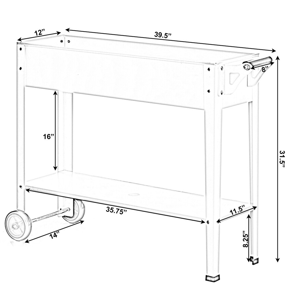 Mobile Planter Raised Garden Bed Rectangular Flower Cart with Shelf