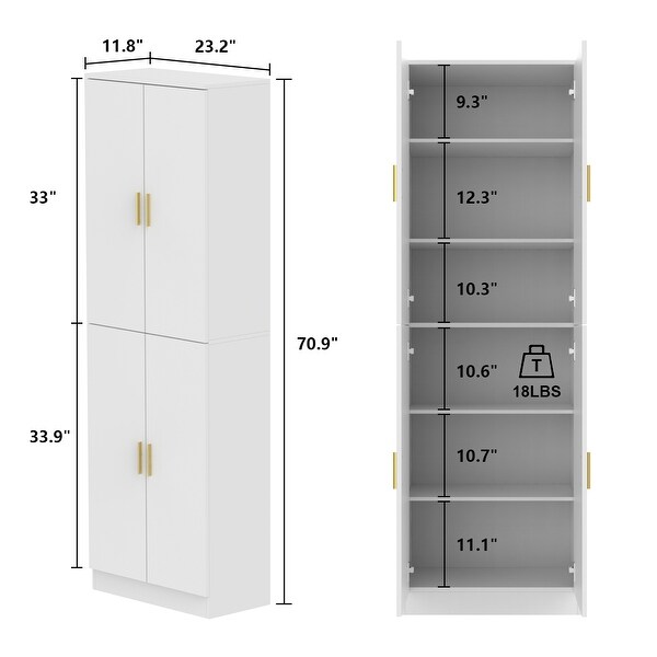 70.9H Dresser Chest Cabinet Buffet Storage Cabinet Adjustable Shelf - - 36692573