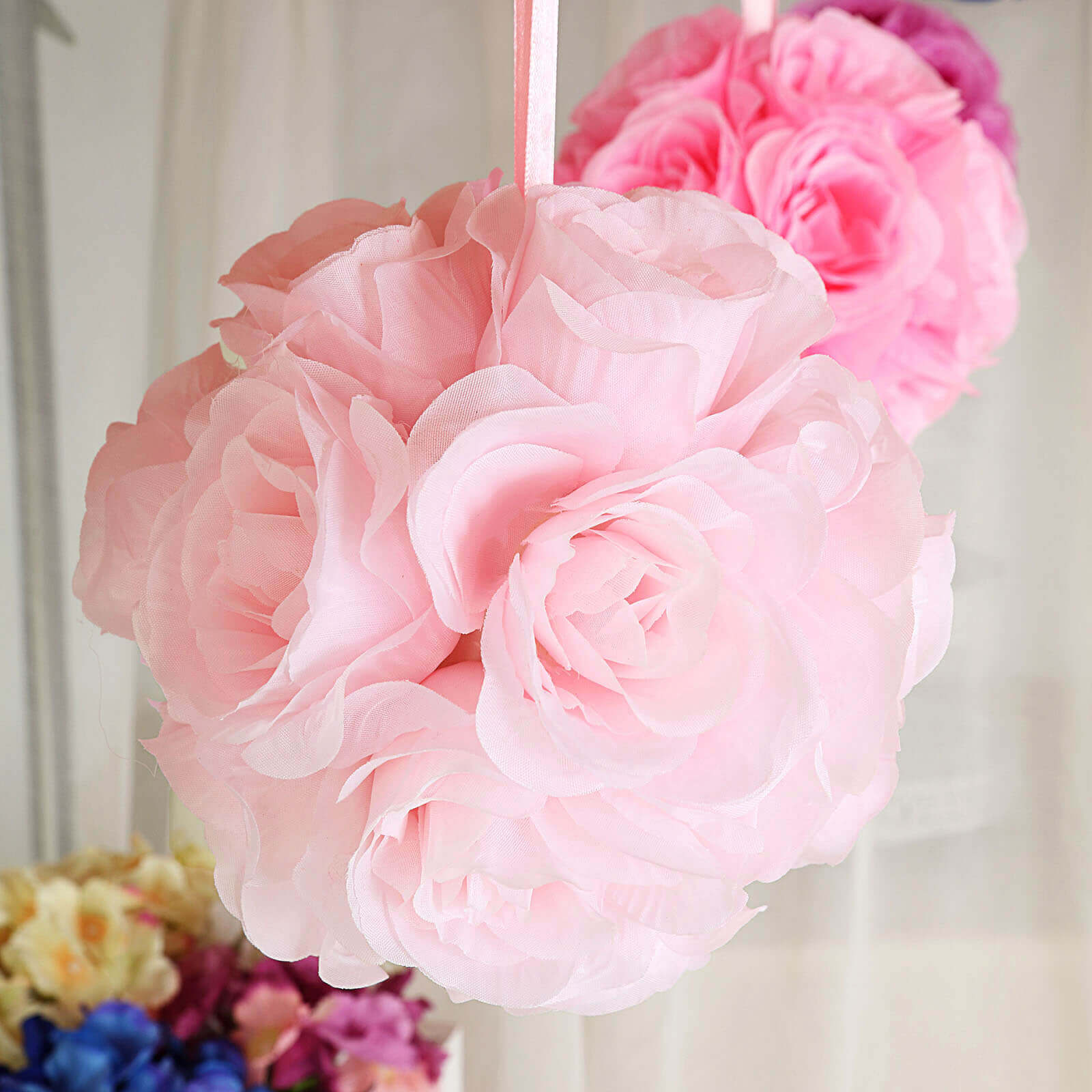 2 Pack Blush Artificial Silk Rose Kissing Ball, Flower Ball 7