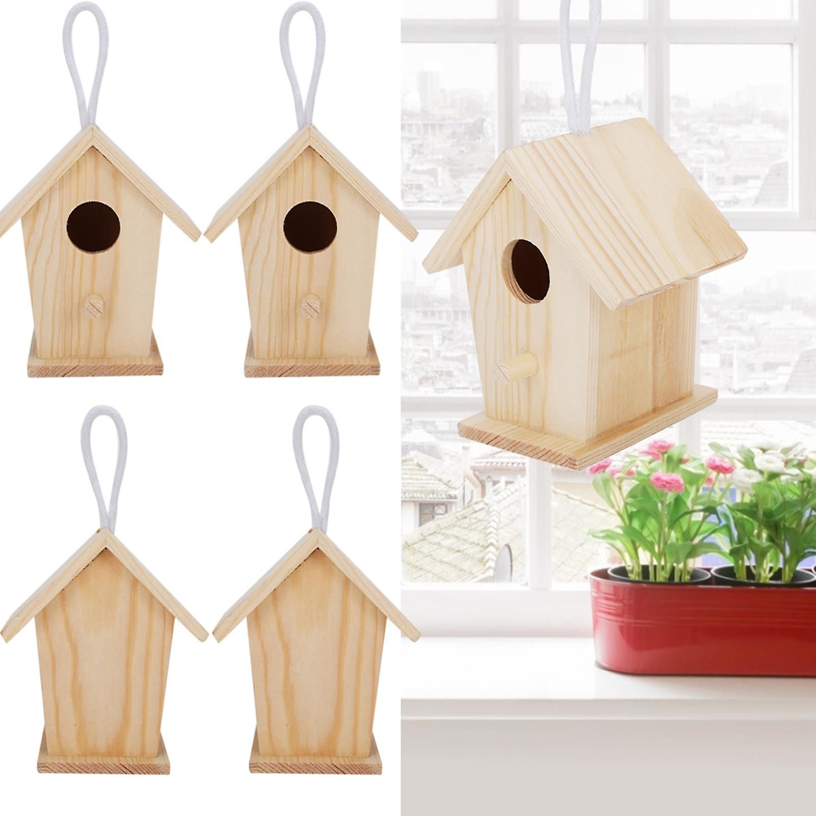 4pcs Mini Outdoor Hanging Wooden Bird House Nests Cage Ornament For Garden Balcony