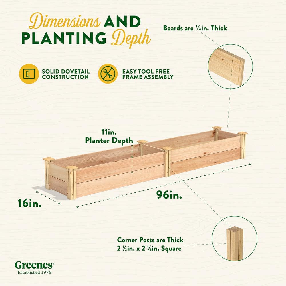 Greenes Fence 16 in. x 8 ft. x 11 in. Premium Cedar Raised Garden Bed RC169612P