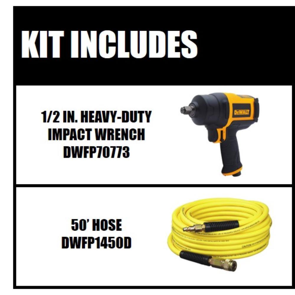 Dewalt 1/2 in. Heavy-Duty Pneumatic Impact Wrench And 50 ft. x 1/4 in. Air Hose