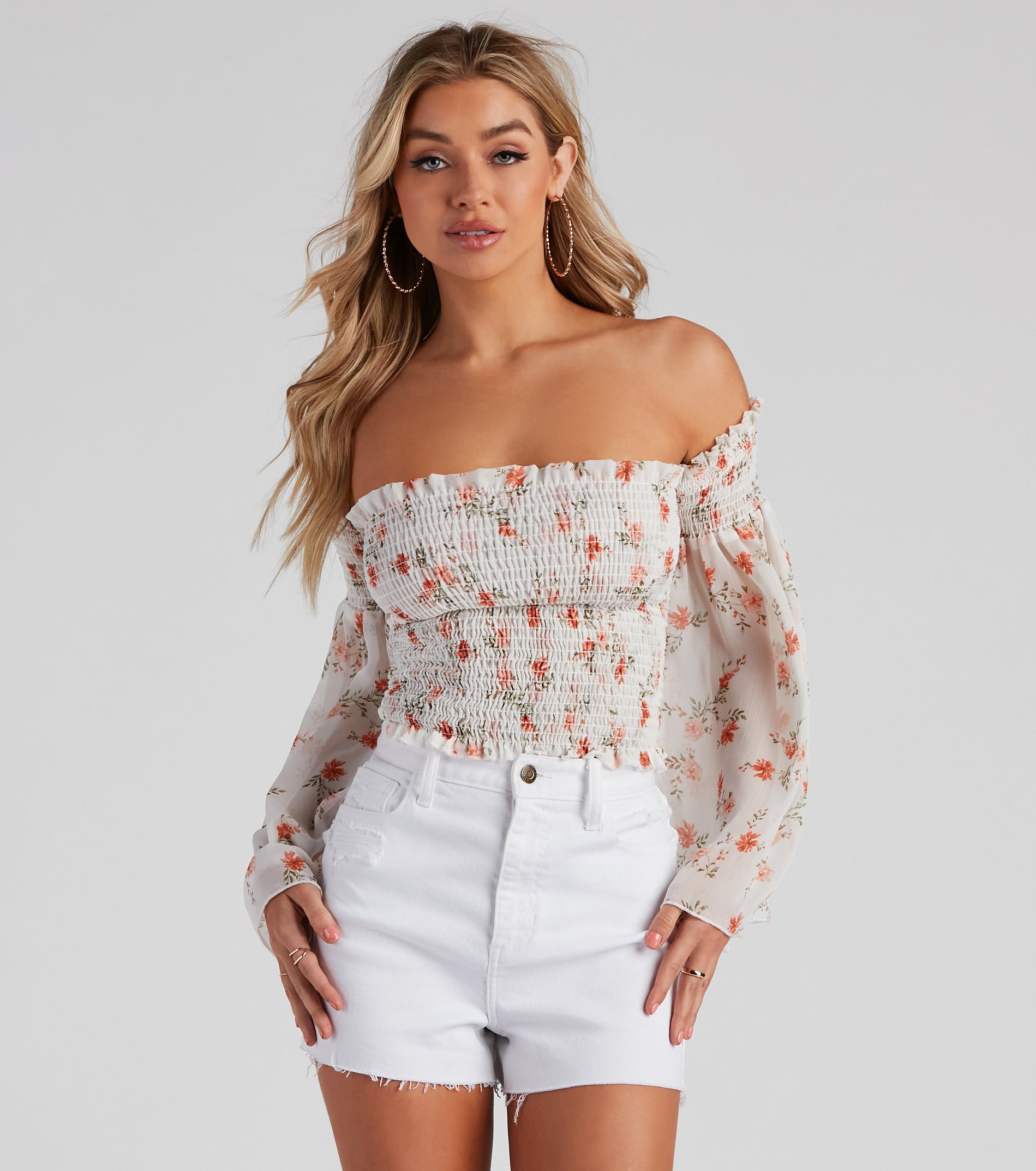 Radar On Florals Smocked Crop Top