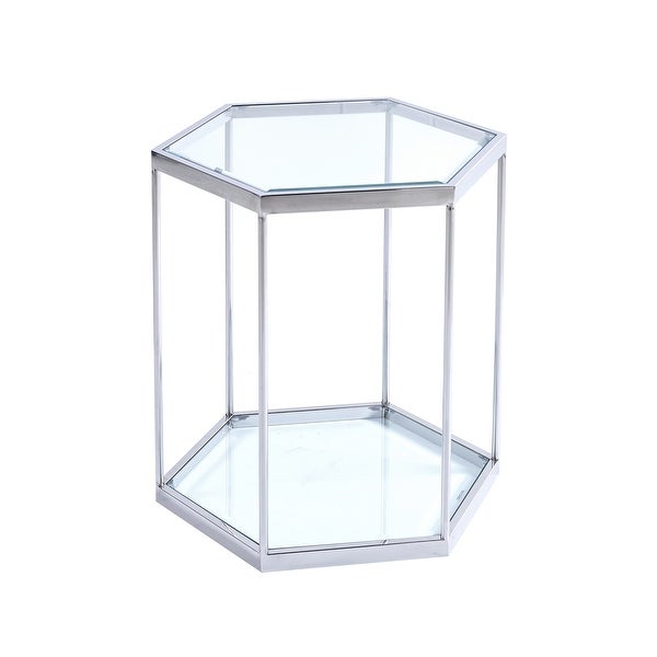 Stainless Steel Glass End Table with Gold Finish Frame