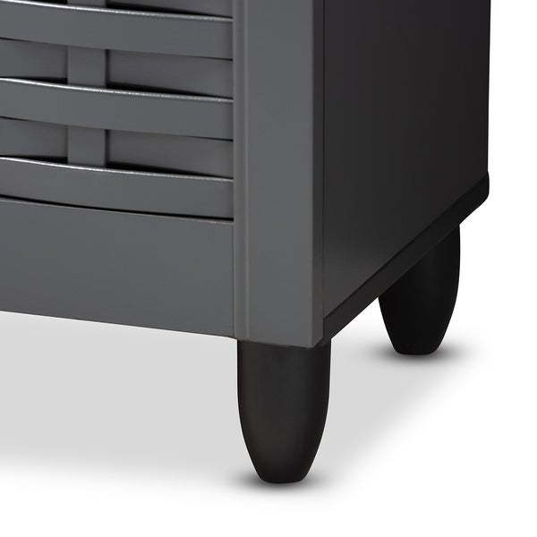 Contemporary Dark Grey 12-pair Shoe Storage Cabinet - - 26396257