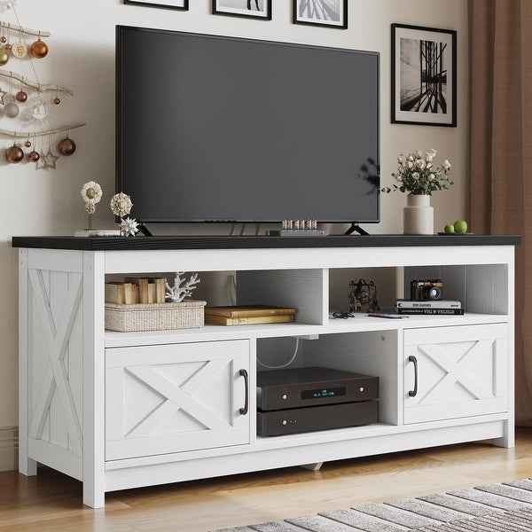 Farmhouse 59-inch Barn Door TV Stand with Power Outlet