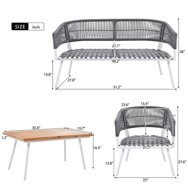 4Piece Patio Furniture Set，Outdoor Furniture with Acacia Wood Table，Patio Conversation Set with Deep Seating and Thick Cushion