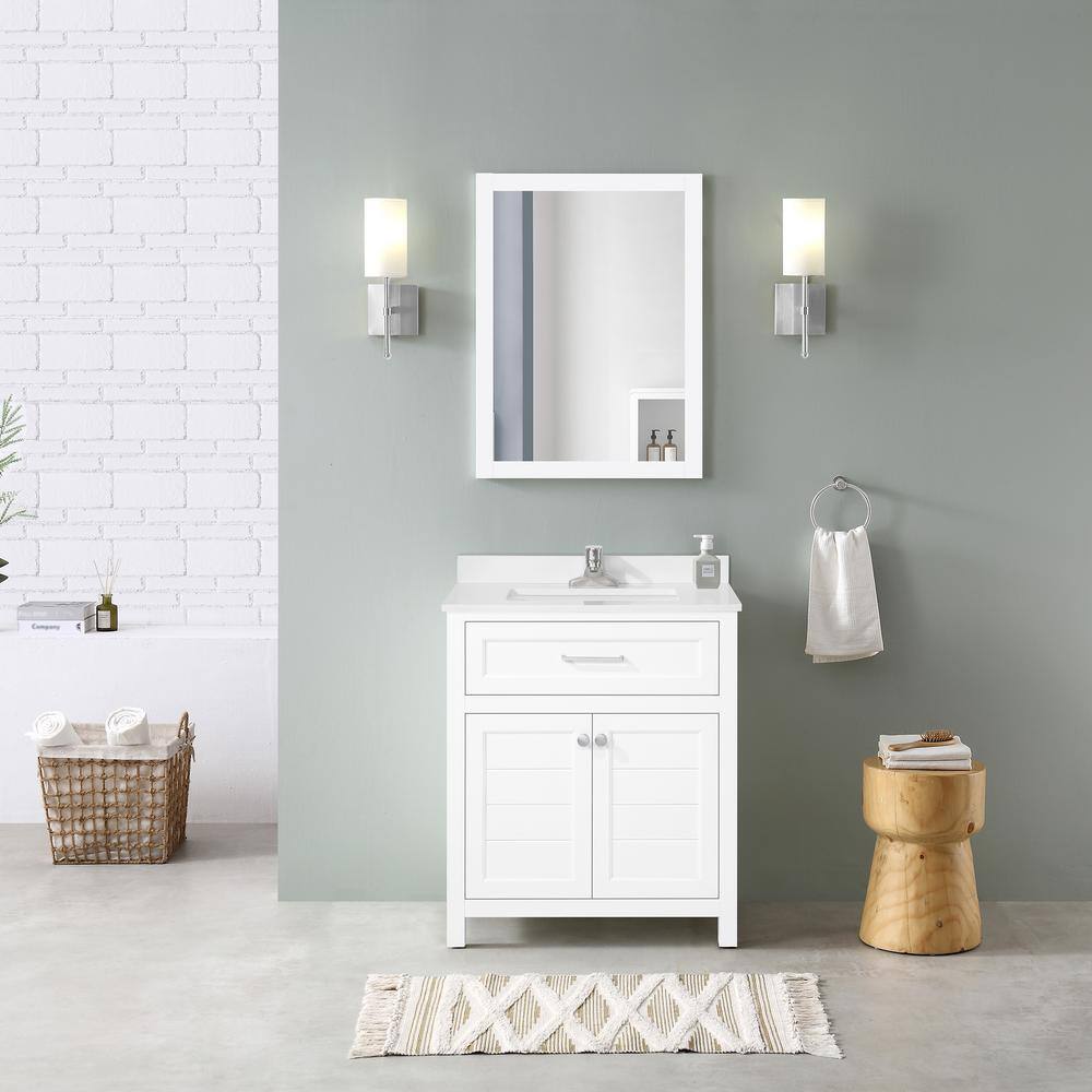 Home Decorators Collection Hanna 30 in. W x 19 in. D x 34.50 in. H Bath Vanity in White with White Cultured Marble Top Hanna 30W