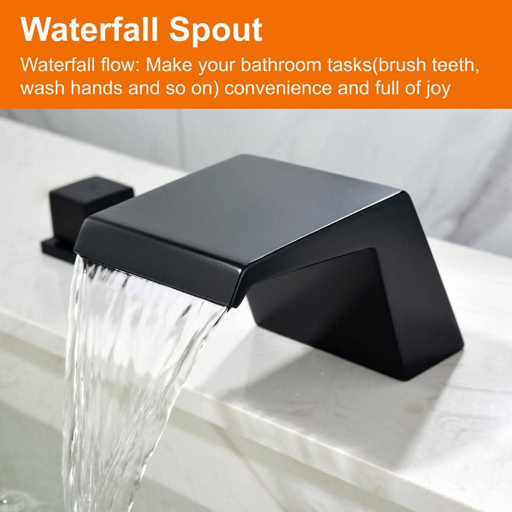 Zalerock Waterfall 8 in Widespread 2Handle Bathroom Faucet in Matte Black