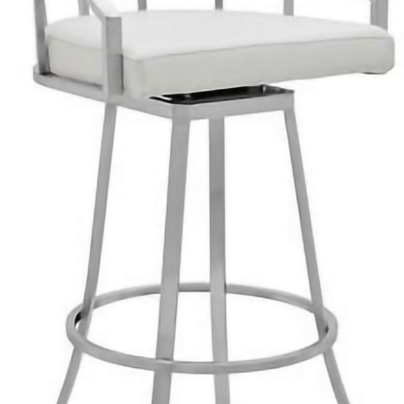 26 Inch Leatherette Back Barstool with Metal Frame， White