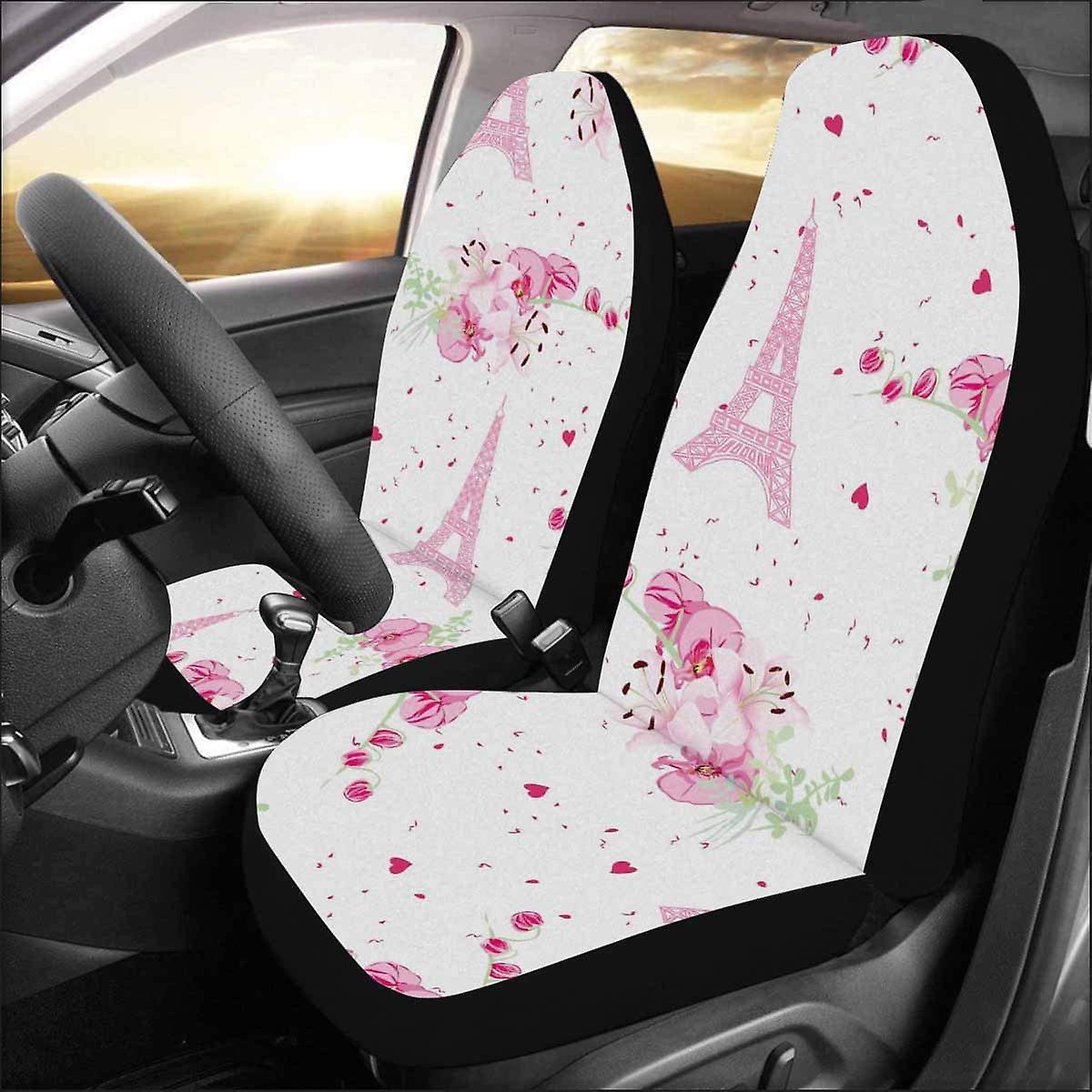 Set Of 2 Car Seat Covers Paris Eiffel Towers Flower Universal Auto Front Seats Protector Fits For Car，suv Sedan，truck