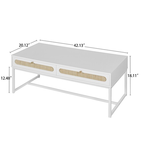 2 Rattan Drawer Coffee Table，Modern Furniture Decor，for Living Room Reception，Rectangular Unique Coffee Table