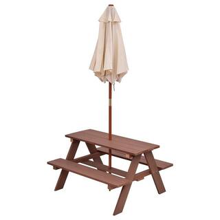 CASAINC Rectangular Wood Kids Picnic Table with Bench and Umbrella (4-Seat) HYO61