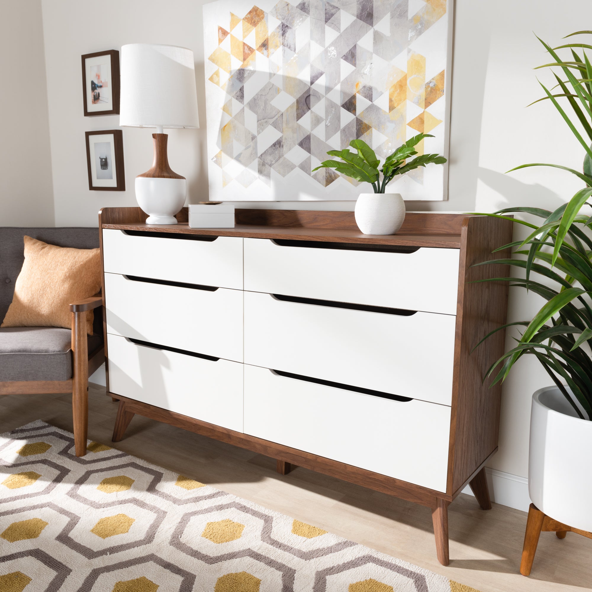 Bartel Modern White and Walnut Wood 6-Drawer Storage Dresser by Bellamy Studios