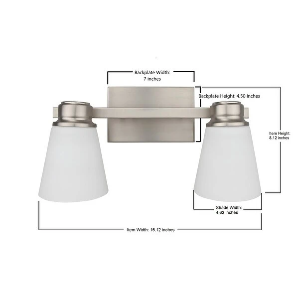 Jordan 2-Light Vanity Light in Satin Nickel with Frosted White Glass Shades - 15.12 x 8.12 x 6.87