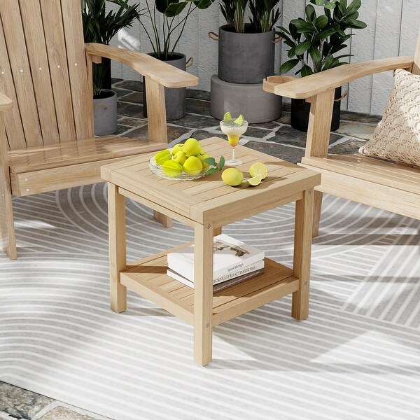 1/2 PCS 2Tier Outdoor Side Teak Wood End Table w/ Storage Shelf