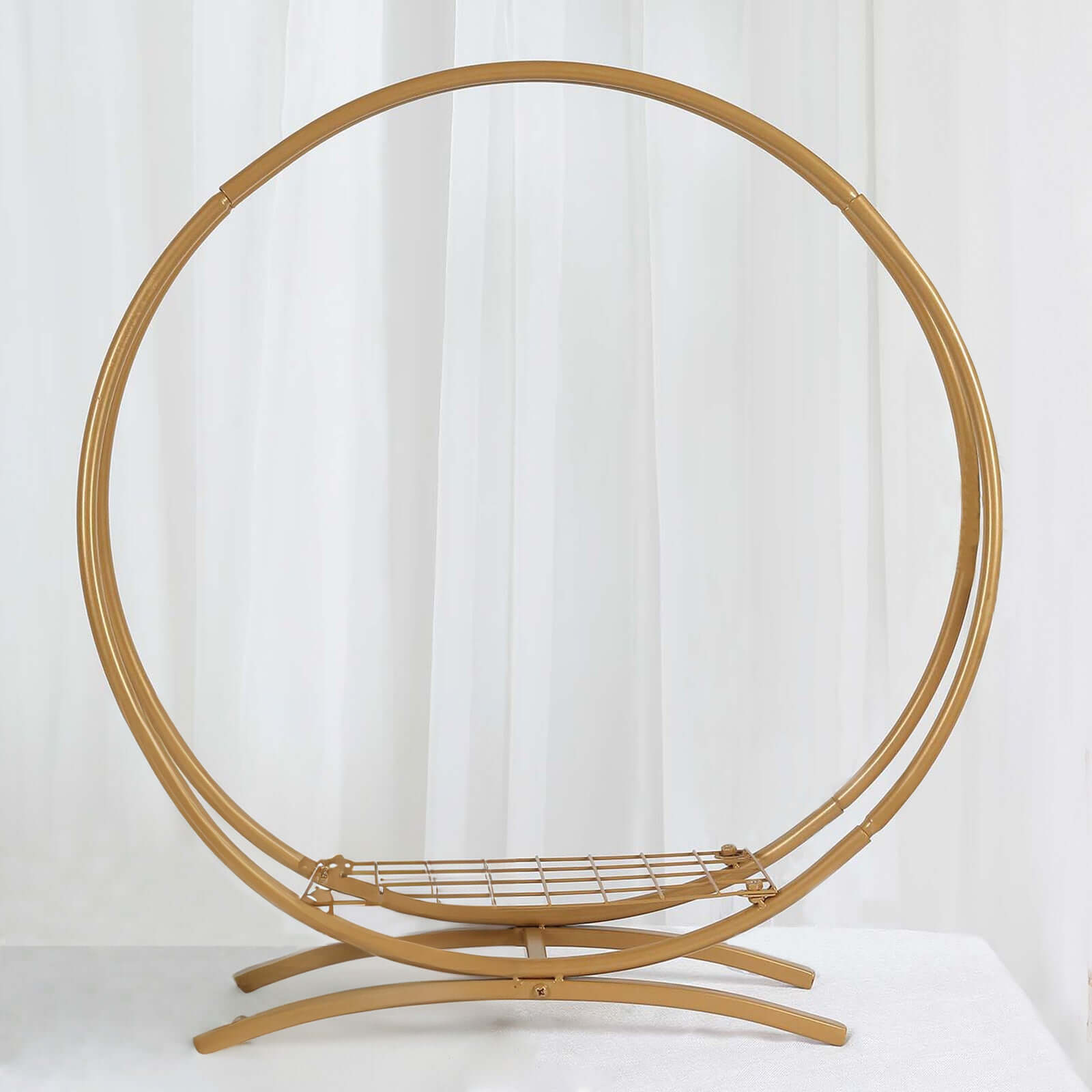 Gold Metal Double Frame Hoop Flower Table Centerpiece, Wedding Cake Display Stand 24