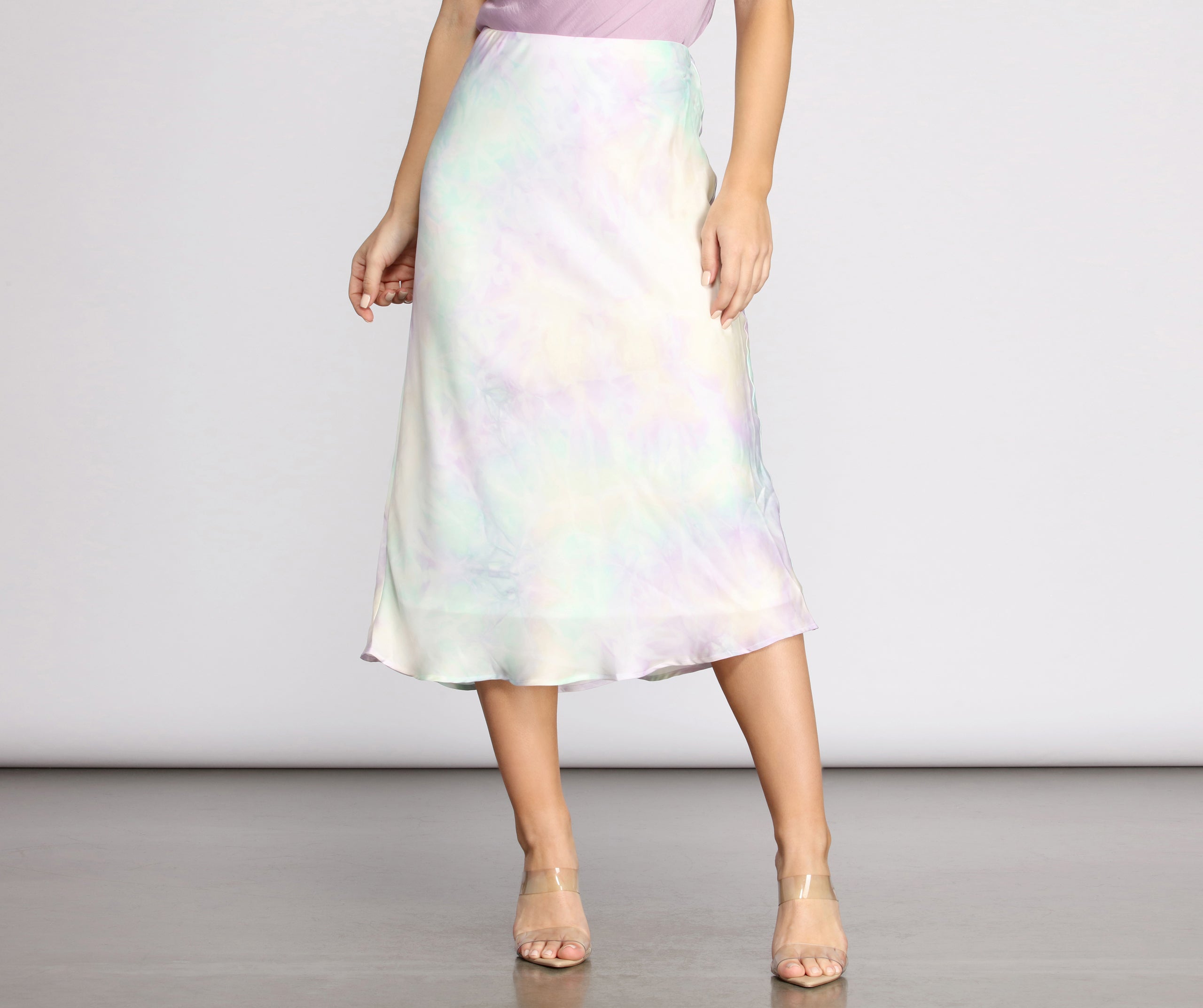 Tie Dye Satin Midi Skirt