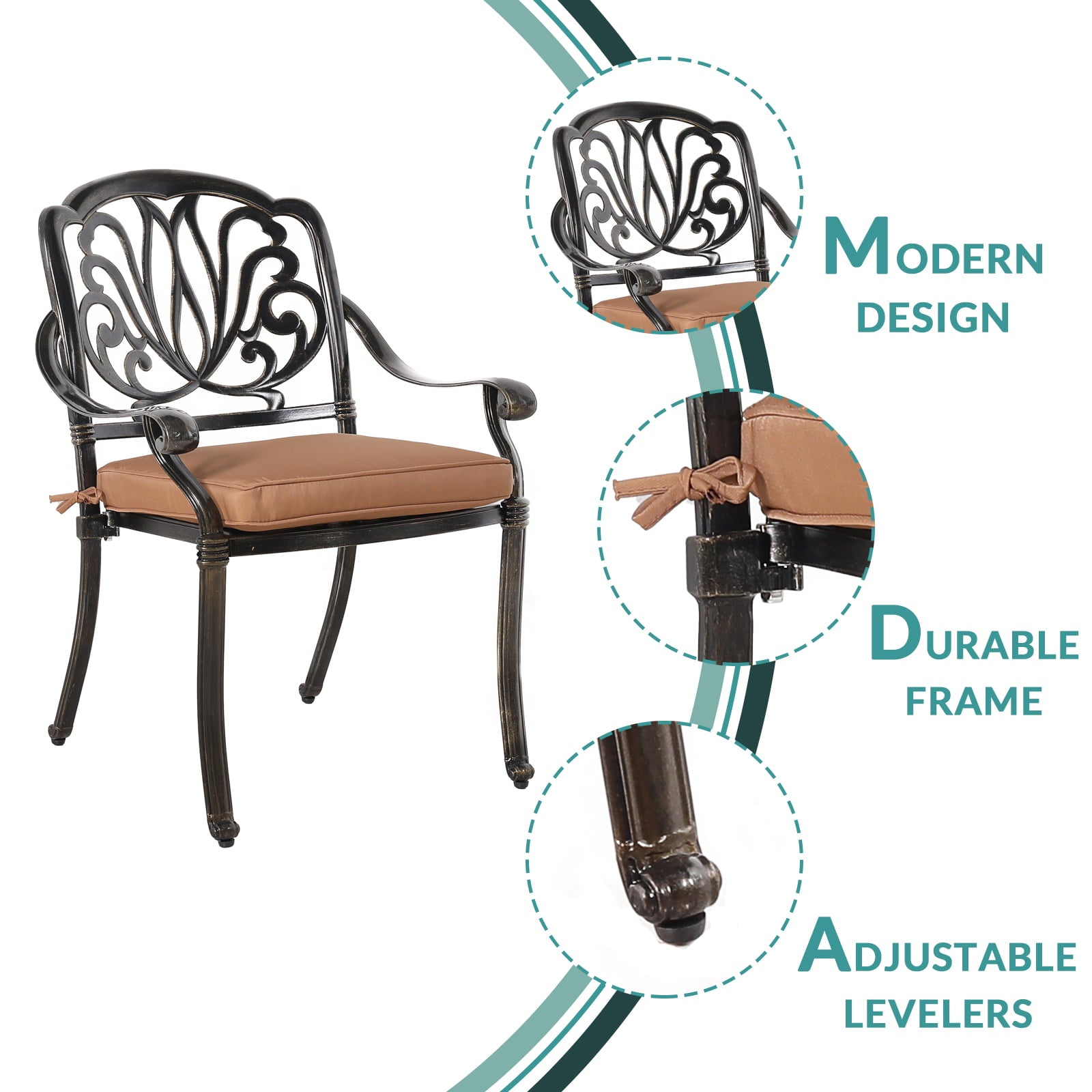 MEETWARM 5 Piece Patio Dining Set, Outdoor All-Weather Cast Aluminum Dining Table Set, Patio Furniture Set for Backyard Garden Deck, Include 4 Chairs, 4 Cushions and 1 Round Table with Umbrella Hole