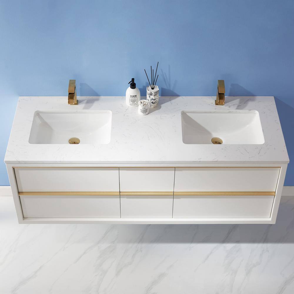 Altair Morgan 60 in. Bath Vanity in White with Composite Stone Top in Carrara White with White Basins 534060-WH-AW-NM