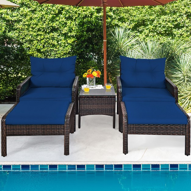 Tangkula 5pcs Patio Set Sectional Rattan Wicker Furniture Set W Navy Cushion