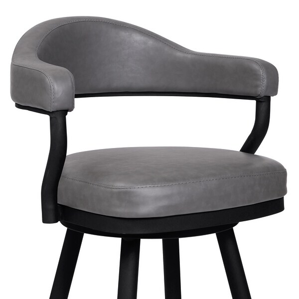 Amador Barstool in a Black Powder Coated Finish and Vintage Grey Faux Leather