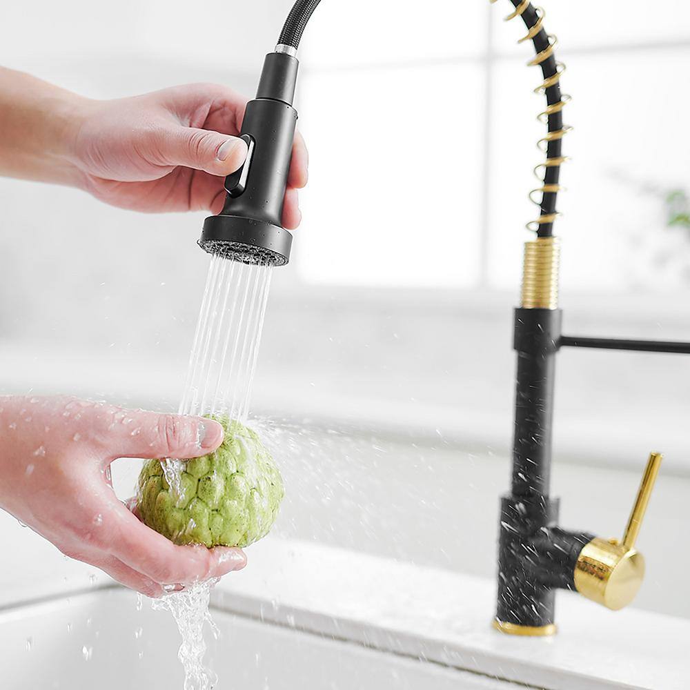 matrix decor Single Handle Pull Down Sprayer Kitchen Faucet with Advanced Spray in Black and Gold MD-AL189BG45