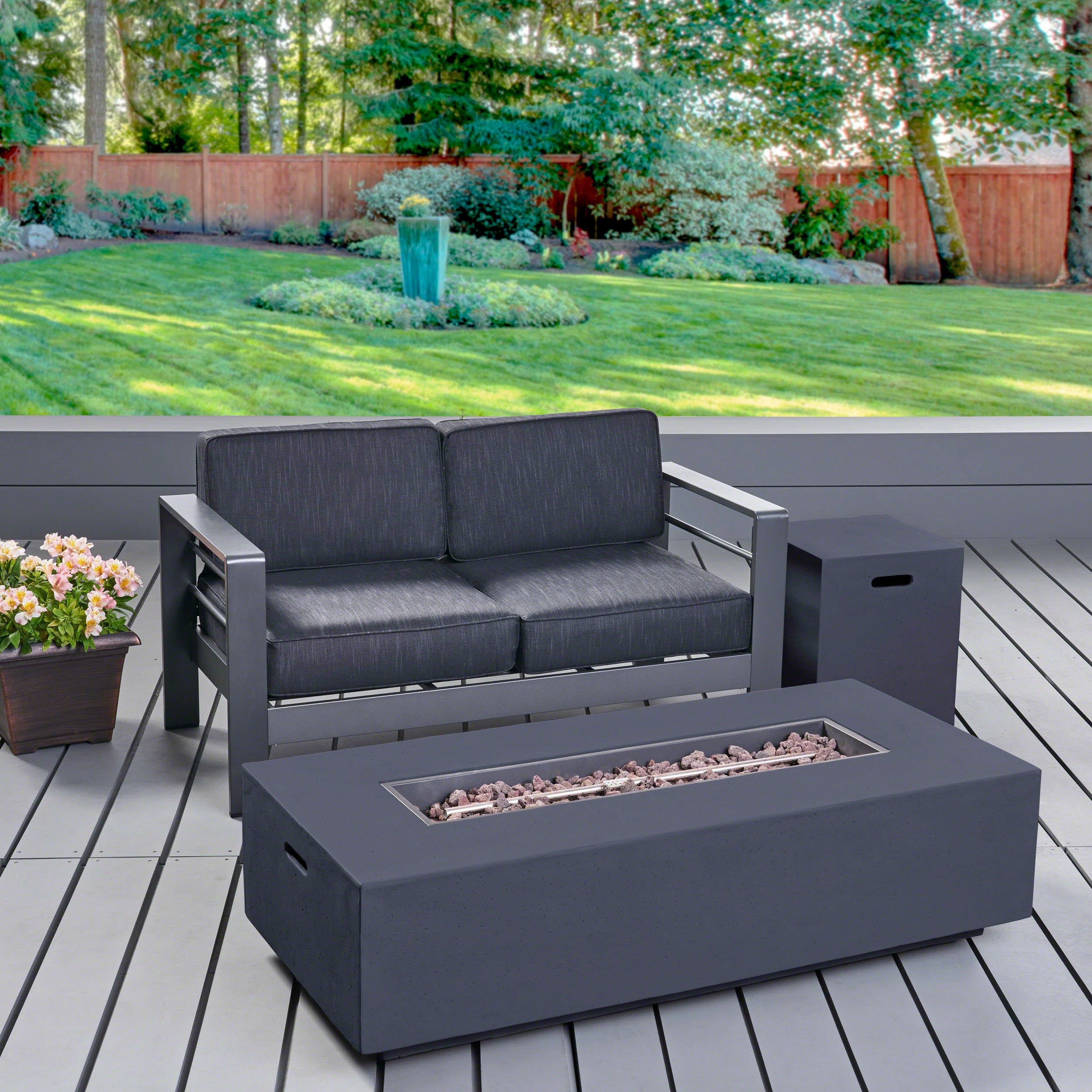 Danae Coral Outdoor Loveseat and Fire Pit Set