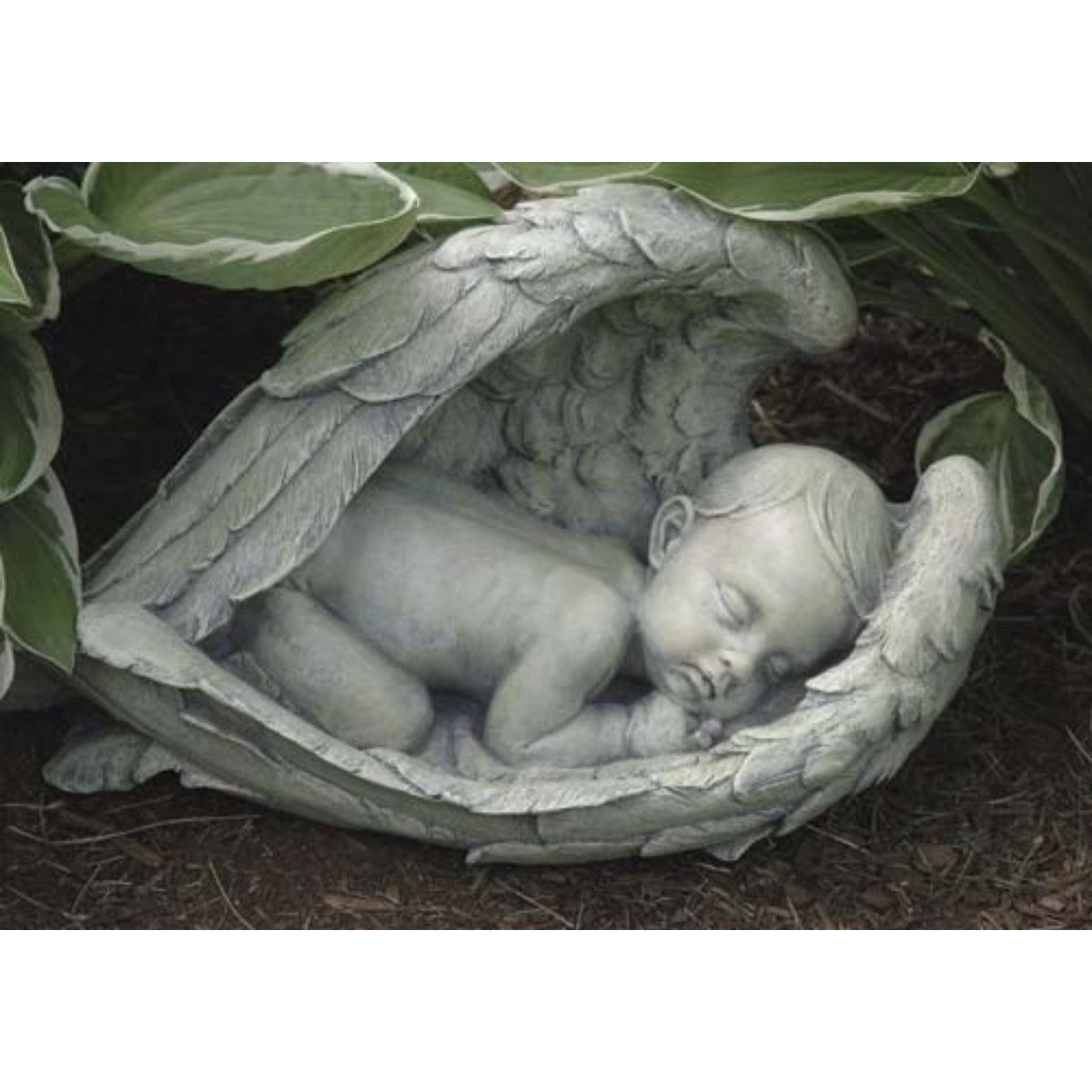 14.25" Sleeping Baby in Angel Wings Outdoor Garden Statue