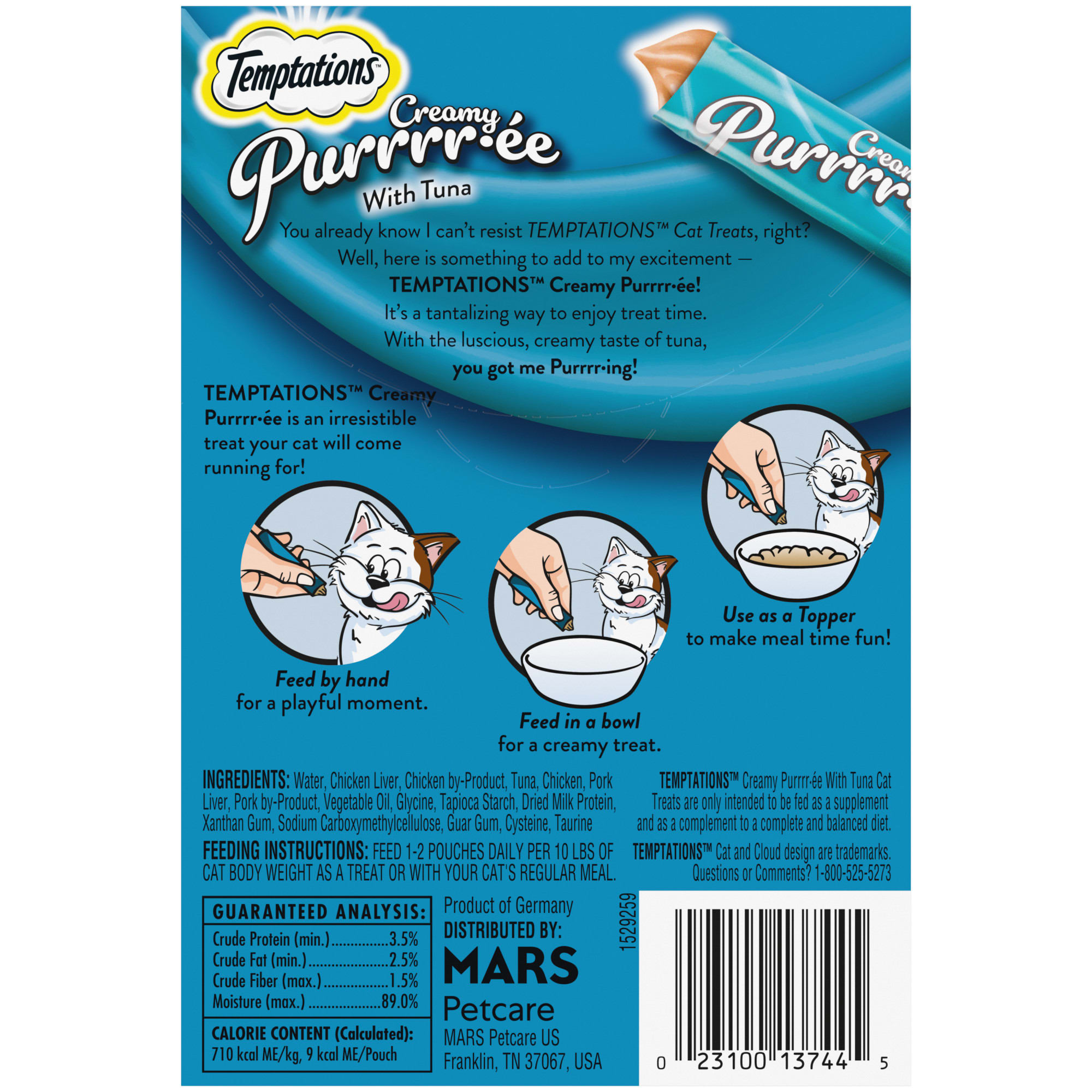 Temptations Creamy Purrrr-ee with Tuna Cat Treats， 1.7 oz.