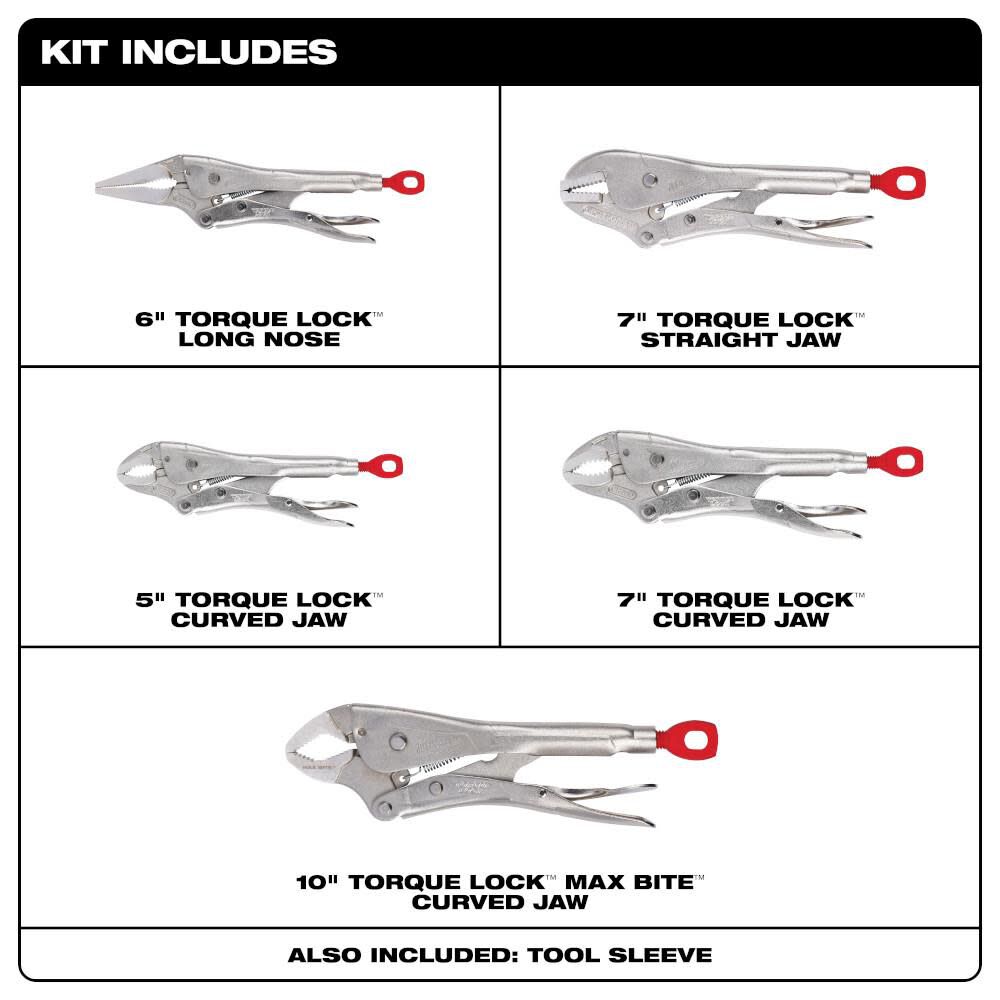 Milwaukee 5Pc TORQUE LOCK Locking Pliers Kit 48-22-3695 from Milwaukee