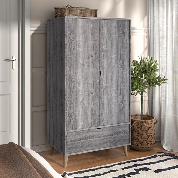 DH BASIC Minimalist Distressed Grey Wardrobe Armoire by Denhour - - 20931695