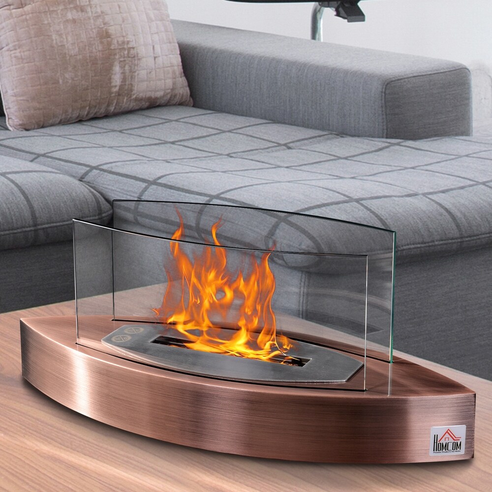 HOMCOM Tabletop Fire Pit Bowl Centerpiece Table Decoration with Glass Walls   N/A