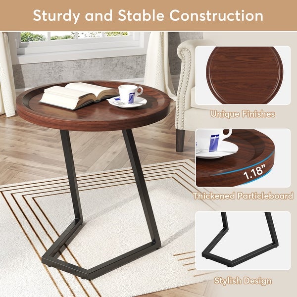 Round End Table，Side Tables with L-Shapped Legs