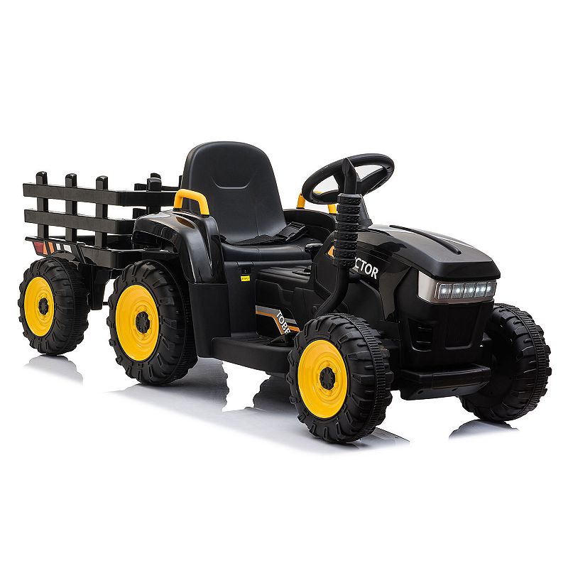 TOBBI 12V Kids Electric Battery-Powered Ride On Toy Tractor with Trailer， Black