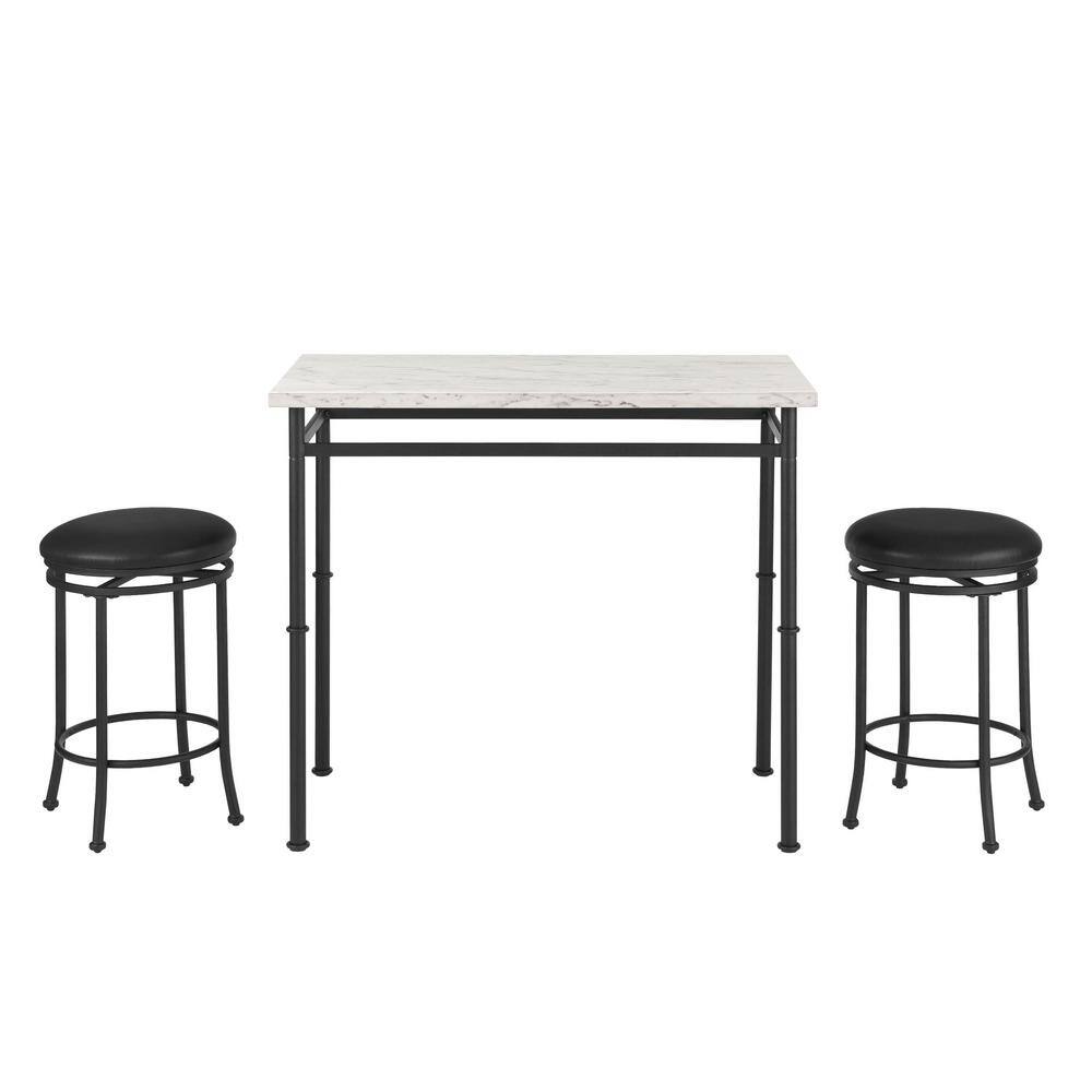 StyleWell Black Metal 3 Piece Dining Set with Faux Marble Top (42 in. W x 32 in. H) BS80792