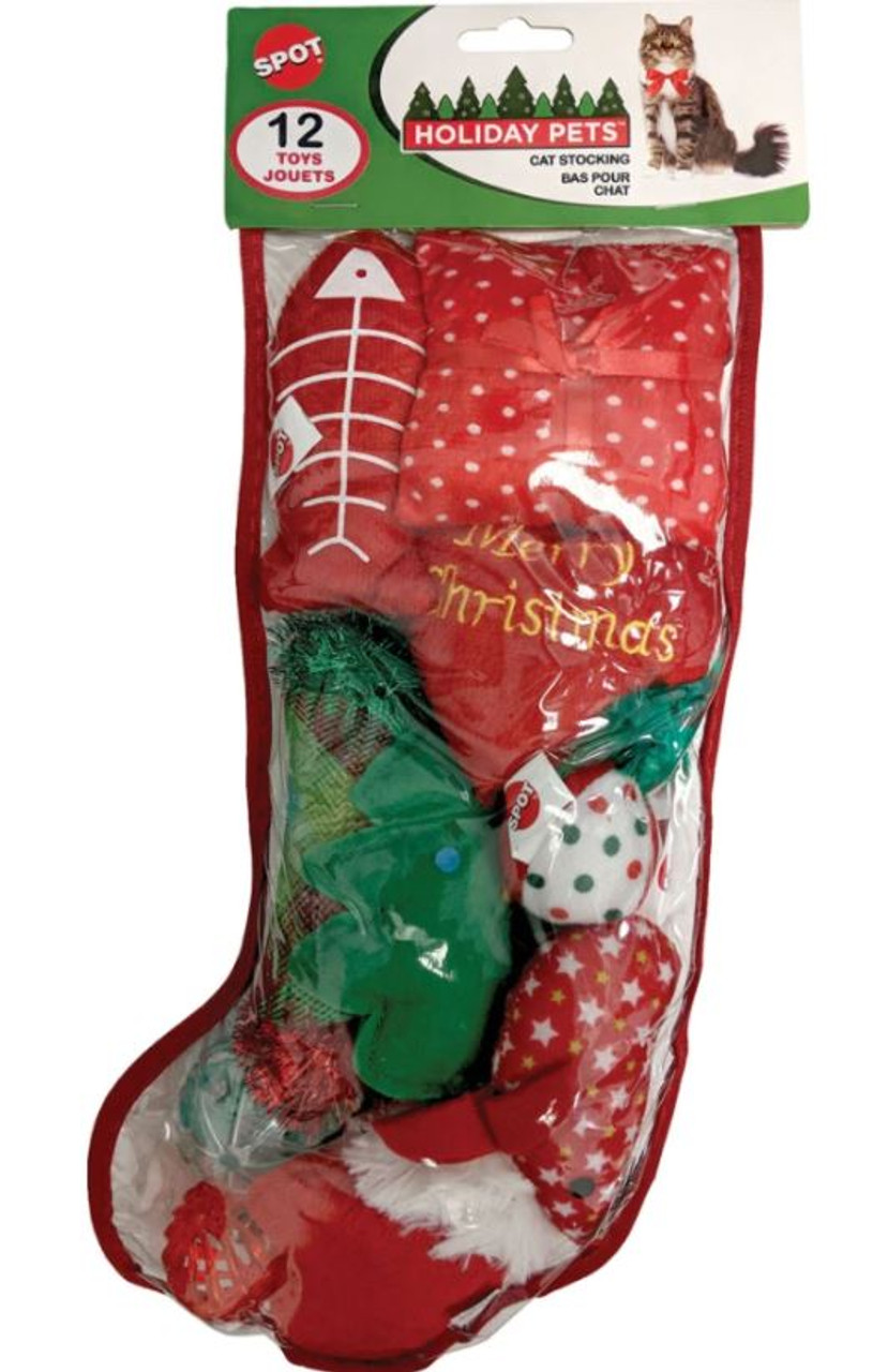 Spot Holiday Christmas Cat Toy Stocking， Large， 12 Piece