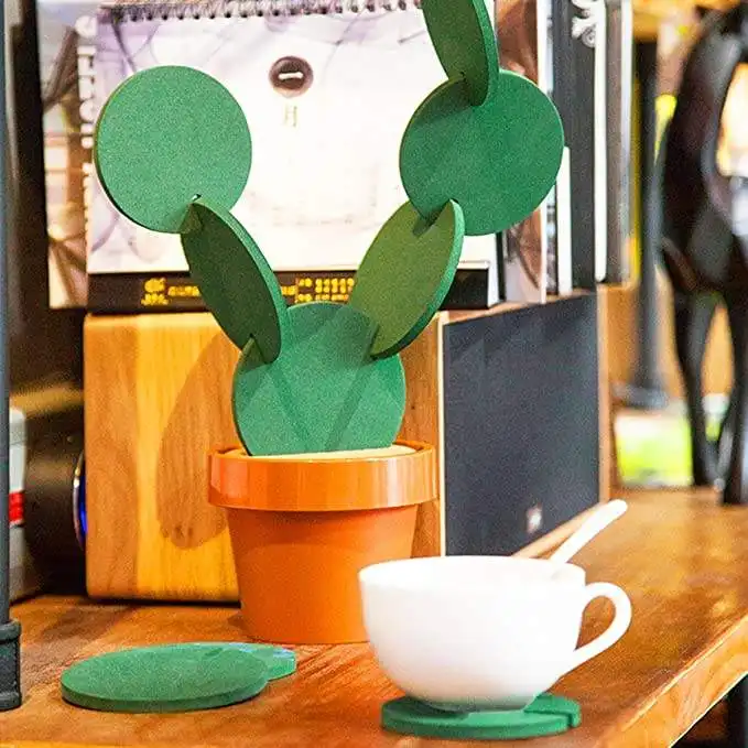 Set of 6 Pieces with Flowerpot Holder for Drinks coaster Novelty Gift for Home Office Bar Decor