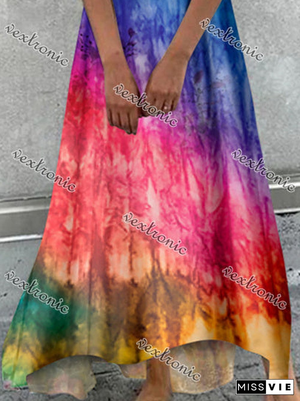 Women's Colorful V-Neck Half Sleeve Graphic Maxi Dress