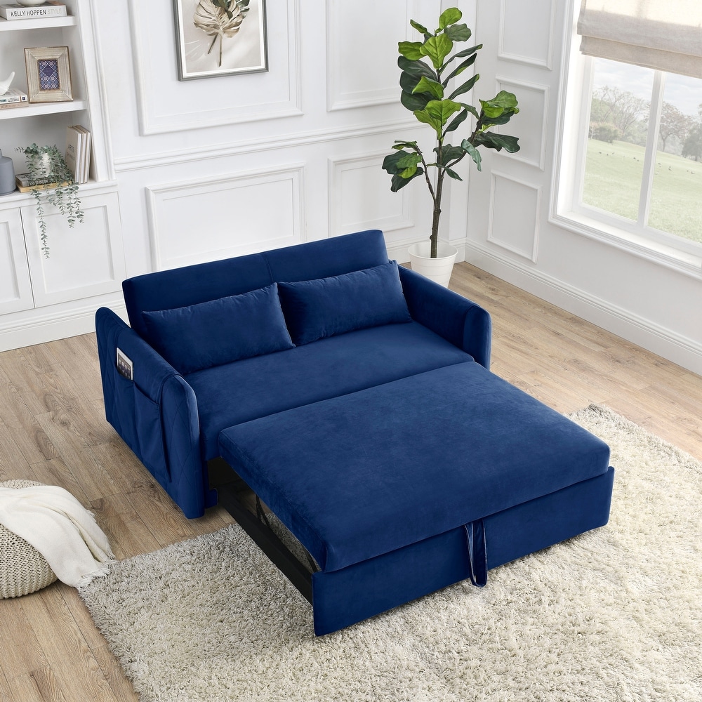 Velvet Convertible Sofa Bed with 2 Detachable Arm Pockets