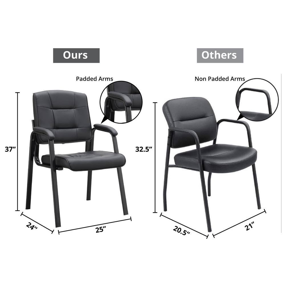 HOMESTOCK Black Office Guest Chair Set of 2 Leather Executive Waiting Room Chairs Lobby Reception Chairs with Padded Arm Rest 85456W