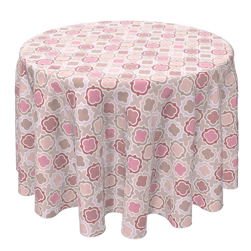 Round Tablecloth， 100% Cotton， 60 Round， Pink Geometric Tiles