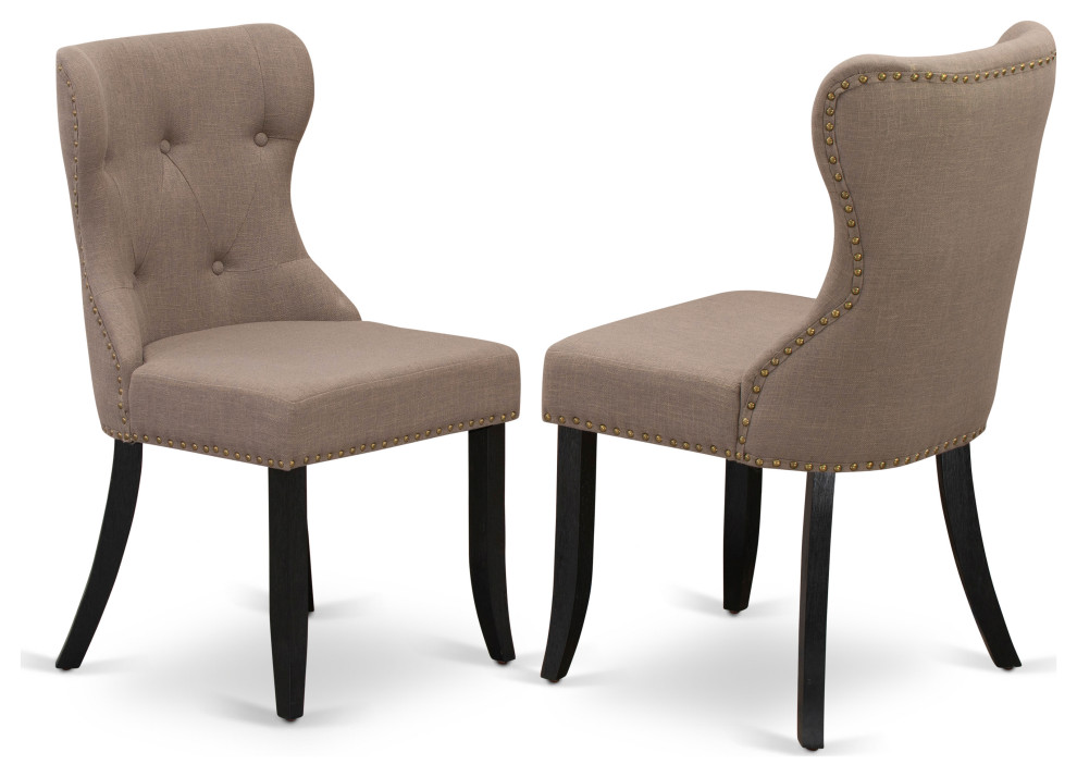 Set Of 2  Dining Chairs  Black Wood Structure  Blue Seat  Button Tufted Back   Transitional   Dining Chairs   by Kolibri Decor  Houzz